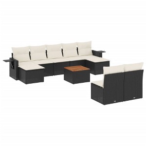 vidaXL 10 Piece Patio Sofa Set with Cushions Black and Cream Poly Rattan - 1 of 4