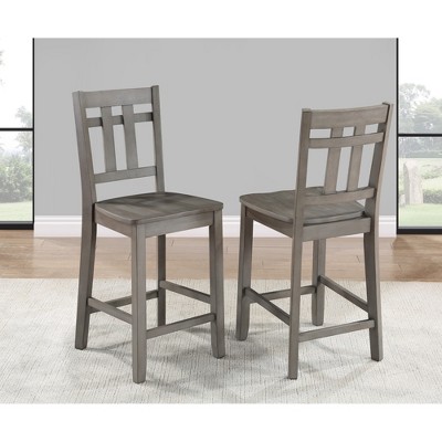 Acacia Veneers and Hardwood Counter Chair (Set of 2) with Shaped Seat, Front Footrest, Side Rest, Plastic Glides, and Burnished Aged Gray Finish