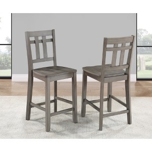 Acacia Veneers and Hardwood Counter Chair (Set of 2) with Shaped Seat, Front Footrest, Side Rest, Plastic Glides, and Burnished Aged Gray Finish - 1 of 4
