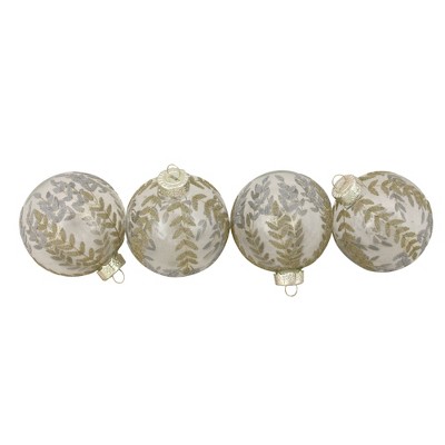 Northlight 4ct Clear and Gold Leaf Design Christmas Ball Ornaments 3.25" (80mm)