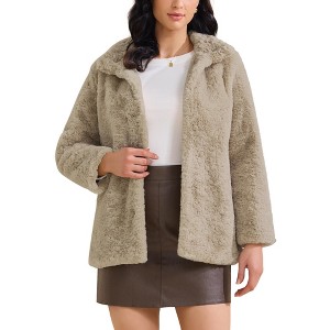 INSPIRE CHIC Women's Faux Fur Lapel Warm Overcoat with Pockets Winter Fluffy Jacket - 1 of 4