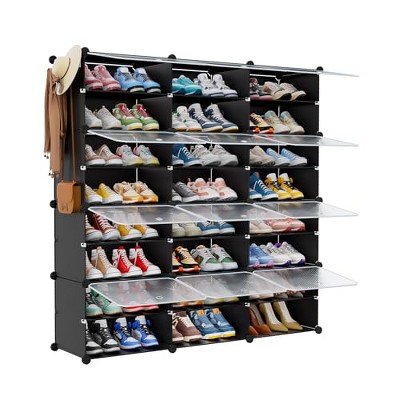Simple Trending 8 Tier Shoe Storage 48 Pairs Shoe Rack with Door, Space Saving Shoe Cabinet with Hooks, Covers, Black