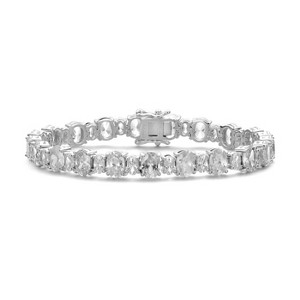 Guili Sterling Silver Tennis Bracelet with Oval CZ in White, Pink, Blue, or Green—A Dazzling Statement for Any Elegant Occasion. - 1 of 4