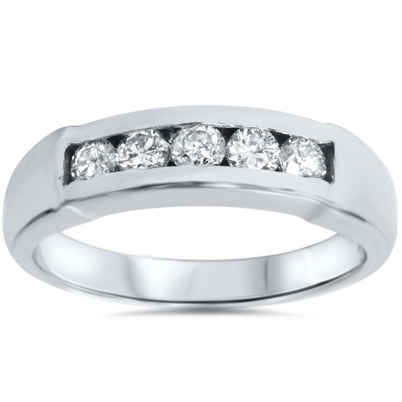 Pompeii3 Mens 1/2ct 14K White Gold Round Diamond Wedding Ring, 1 of 6