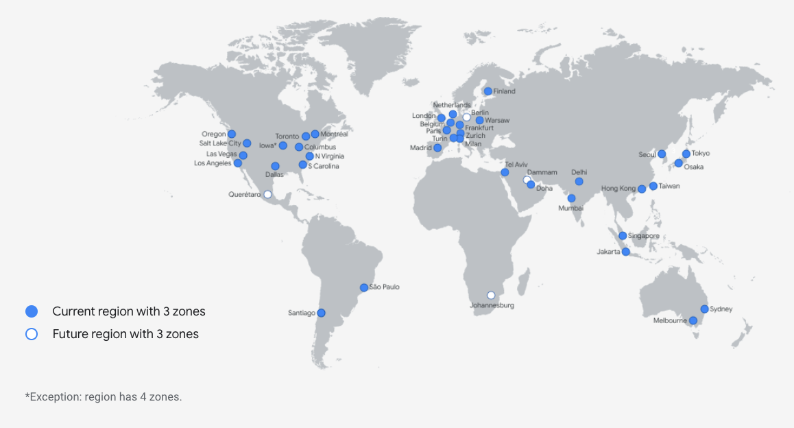 map of edge availability zones across the world, with each zone indicated by a blue dot