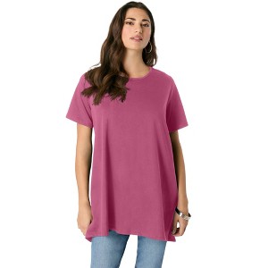 Roaman's Women's Plus Size Lace Back Swing Ultimate Tee - 1 of 4