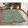 Green Blue and Taupe Floral Hand Knotted Worn Faded Area Rug - 2 of 4