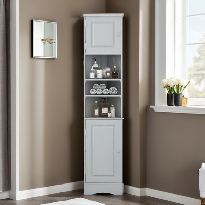 67"Tall Narrow Corner Cabinet for Bathroom, Multi-Functional Storage Cabinet with Doors and Shelves - Leovsnove