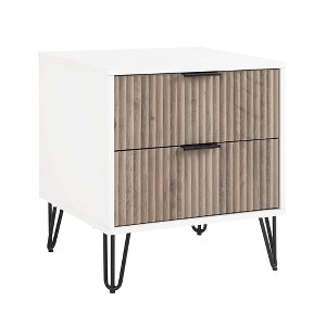 Sapphtopaz Modern Nightstand with 2 Vertical Textured Drawers Bedside Table with Splayed Gold Metal Legs & Handles Night Stand for Bedroom - 1 of 4