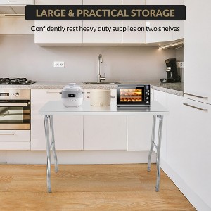 Commercial Worktable Workstation,Folding Commercial Prep Table Kitchen Work Table, Silver Stainless Steel Kitchen Island - 1 of 4