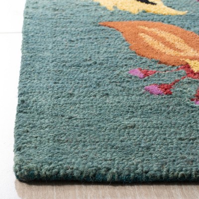 Handmade Blue Floral Wool Tufted Reversible Rug 27" x 8"