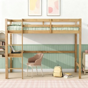 Luxystar Twin High Rubber Wood Loft Bed with Safety Guardrail, Built-in Desk and Ladder - 1 of 4