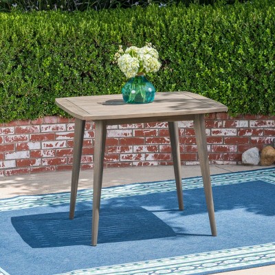 Square Solid Acacia Wood Dining Table for 4,Outdoor Backyard Table with Toothpick Legs,Water Resistant Finish Garden Decoration Table-Coolbibila