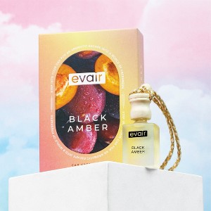 Evair Hanging Car Air Freshener with 100% Essential Oils Fragrance in Glass Bottle with Wooden Diffuser Lid | 10 ml - Pack of 1 (Black Amber) - 1 of 4