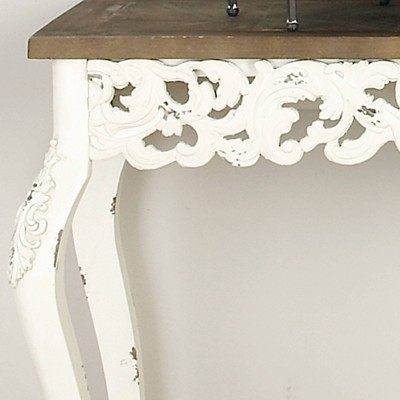 Elegant Farmhouse 46" White and Brown Wood Carved Console Table