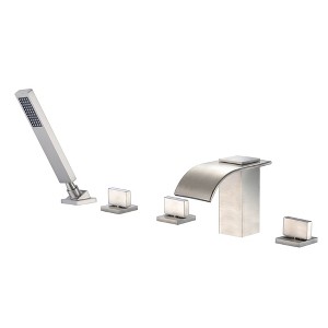 SUMERAIN Roman Tub Faucet with Handheld Shower, Waterfall Tub Filler Deck Mount Brushed Nickel - 1 of 4