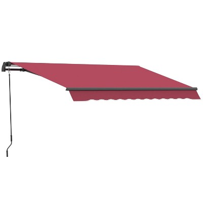 10' x 8' Red Retractable Awning, Patio Awnings, Sunshade Shelter w/ Manual Crank Handle,  Red