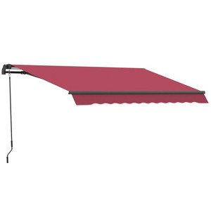 10' x 8' Red Retractable Awning, Patio Awnings, Sunshade Shelter w/ Manual Crank Handle,  Red - 1 of 4