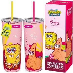 Dragon Glassware x SpongeBob SquarePants 24 oz Pink Vacuum Insulated Tumbler with Lid and Straws - 1 of 4
