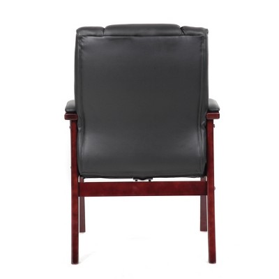 Mid-Back Black Vinyl Guest Chair with Mahogany Wood Frame
