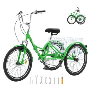 VEVOR Folding Adult Tricycle, 26-Inch 7-Speed Adult Folding Trikes, Carbon Steel 3 Wheel Cruiser Bike with Basket & Adjustable Seat(Green) - 1 of 4