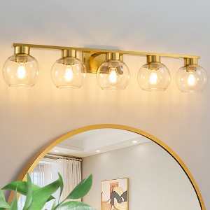 POWLIG 37.4-in 5-Light Gold Bathroom Vanity Light with Clear Glass Shades, Bulbs not Included - 1 of 4