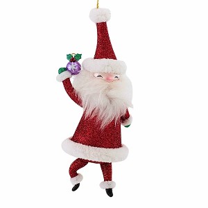 De Carlini Italian Ornaments 8.0 Inch Hollydance Sparkle Claus Christmas Tree Ornament , Christmas Decor Glittered Santa (1PC) - 1 of 4