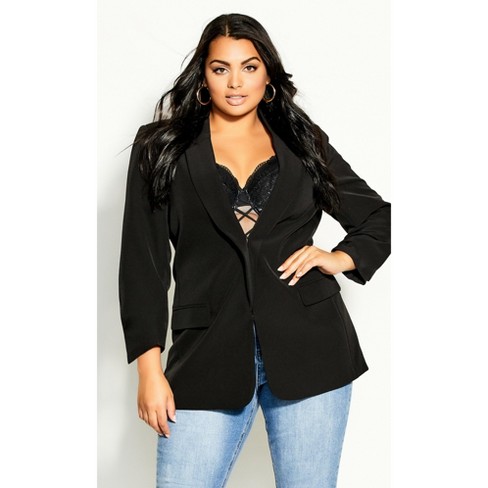 Women's Plus Size Cropped Biker Jacket - Black