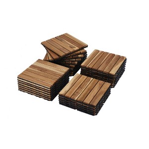 Dolonm 30-Pack Acacia Deck Tiles - 12"x12" Teak-Yellow Striped Anti-Slip, Waterproof for Poolside/Patio, DIY in 30 Mins - 1 of 4