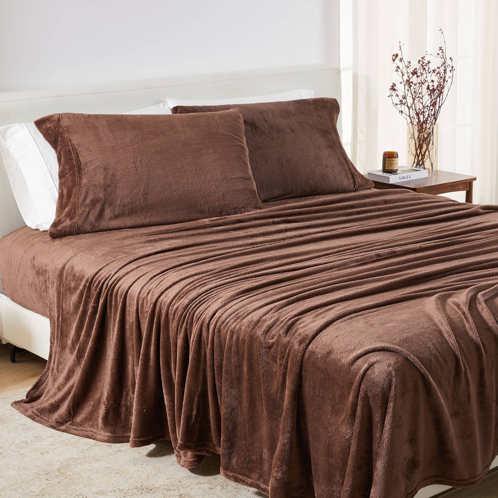 Photos - Bed Linen Isla Jade Twin Velvet Plush Solid Sheet Set Chocolate Brown