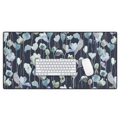 Ninola Design Watery Abstract Flowers Navy Desk Mat - Deny Designs