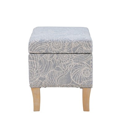 Coastal Charm Stone Gray Storage Ottoman with Seashell Pattern