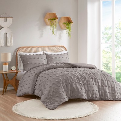 Gray Twin Down Alternative Microfiber Comforter Set with Pom Pom