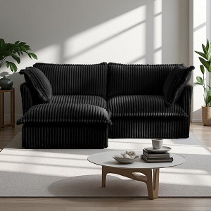 83.4" Corduroy Slipcovered L-Shaped Modular Sectional Sofa with French Edges & Removable Covers - 1 of 4