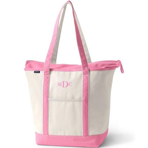 Lands' End Natural Zip Top Canvas Tote Bag, Size: Small
