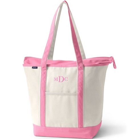  Lands' End Natural Long Handle Zip Top Canvas Tote