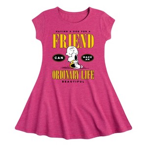 Girls' - Peanuts - Dog Friend Make Ordinary Life Beautiful Fit & Flair Cap Sleeve Dress - 1 of 3