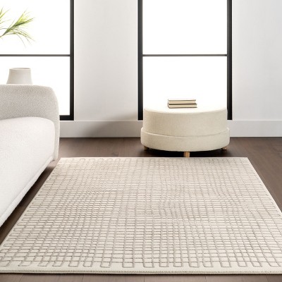 Ivory Geometric 4' x 6' Machine Washable Area Rug