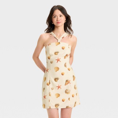 Women's Knotted Y-Neck Linen Mini A-Line Dress - Wild Fable™
