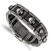 Chisel Stainless Steel Antiqued and Brushed Skulls Black Leather 9" Link Bracelet - 2 of 2
