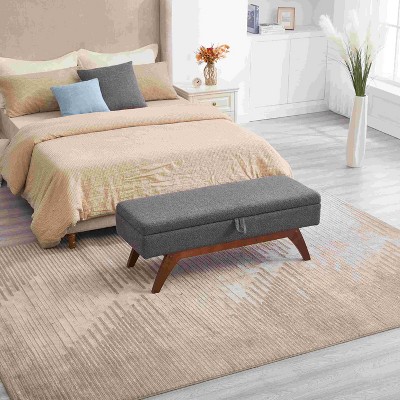 CAVINAS Rectangular Storage Ottoman Bench,Upholstered Ottoman with Solid Wood Feet for Living Room,Bedroom
