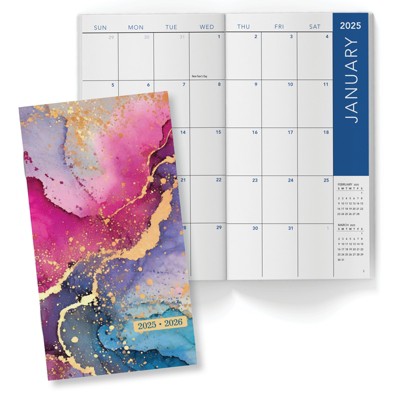 Global Printed Products 2-Year Monthly Calendar Pocket Planner - 2025-2026 (Rainbow Gold Marble)
