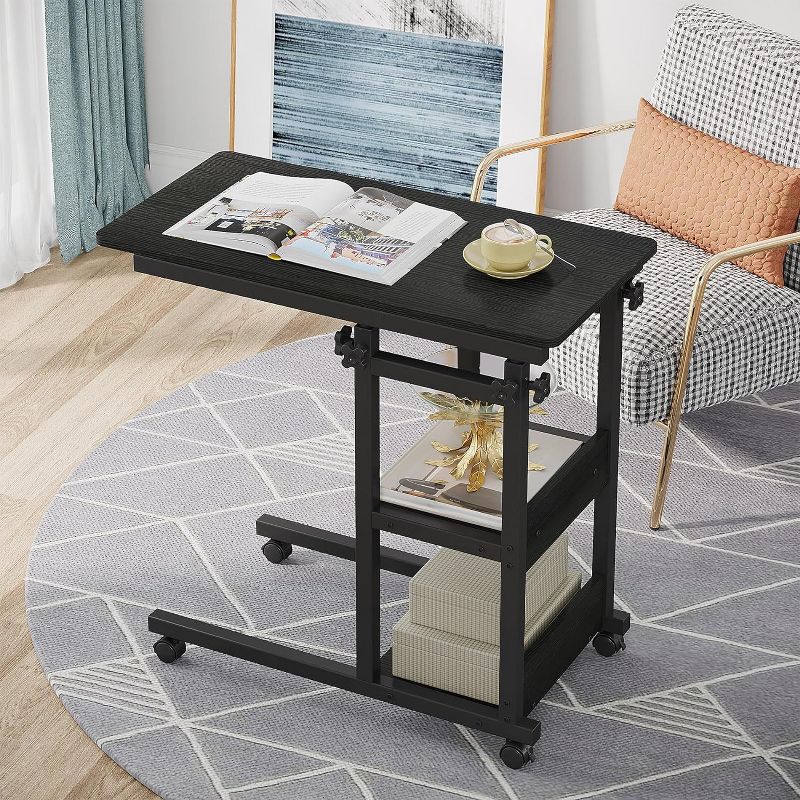 Tribesigns Adjustable C-Shaped Table, Mobile Snack Console Table with Wheels, Laptop Rolling Cart, 3 of 7
