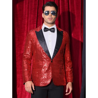 Lars Amadeus Men's Peak Lapel Glitter Sequin Wedding Sparkly Blazers Red Medium — фото 2