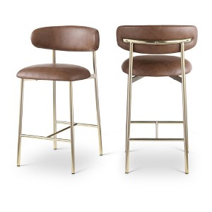 Meridian Furniture,Lupita Brown Vegan Leather Counter Stool, Set of 2 - 1 of 4