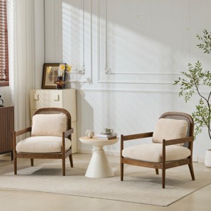 Set of 2 Mid Century Accent Chairs with Solid Wood Frame,Rattan Back Accent Chair with Cushion,Modern Accent Chair for Living Room-Koiai - 1 of 4
