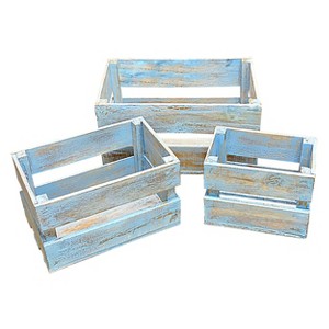 Essential Decor & Beyond 3-Piece Set Blue Washed Nested Albasia Wood Crates Storage Palette Boxes - 1 of 4