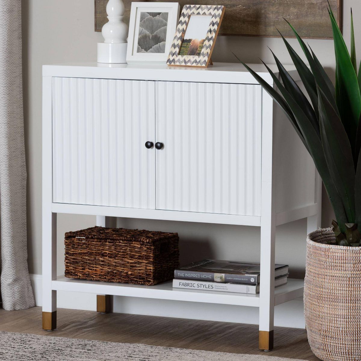 bali & pari Aiden Fluted Sideboard  2  Door Accent Storage Cabinet White/Brass/Black - thumbnail 4