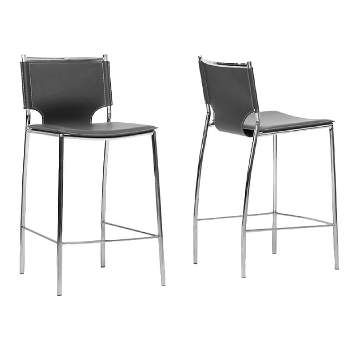Set of 2 Montclare Modern and Contemporary Bonded Leather Upholstered Modern Counter Height Barstool Black - Baxton Studio