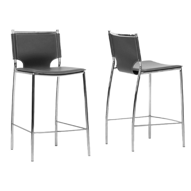Set of 2 Montclare Modern and Contemporary Bonded Leather Upholstered Modern Counter Height Barstool Black - Baxton Studio, 1 of 5
